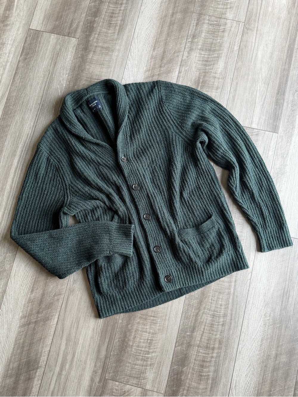 Abercrombie & Fitch Shawl Cardigan Knit Sweater w Pockets Mens Sz XL Dark Green